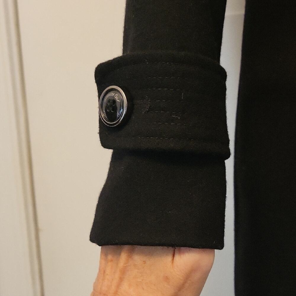 Kenneth Cole New York Women’s Size 4 Black Pea Coat Hooded Wool Button Front - Picture 6 of 14